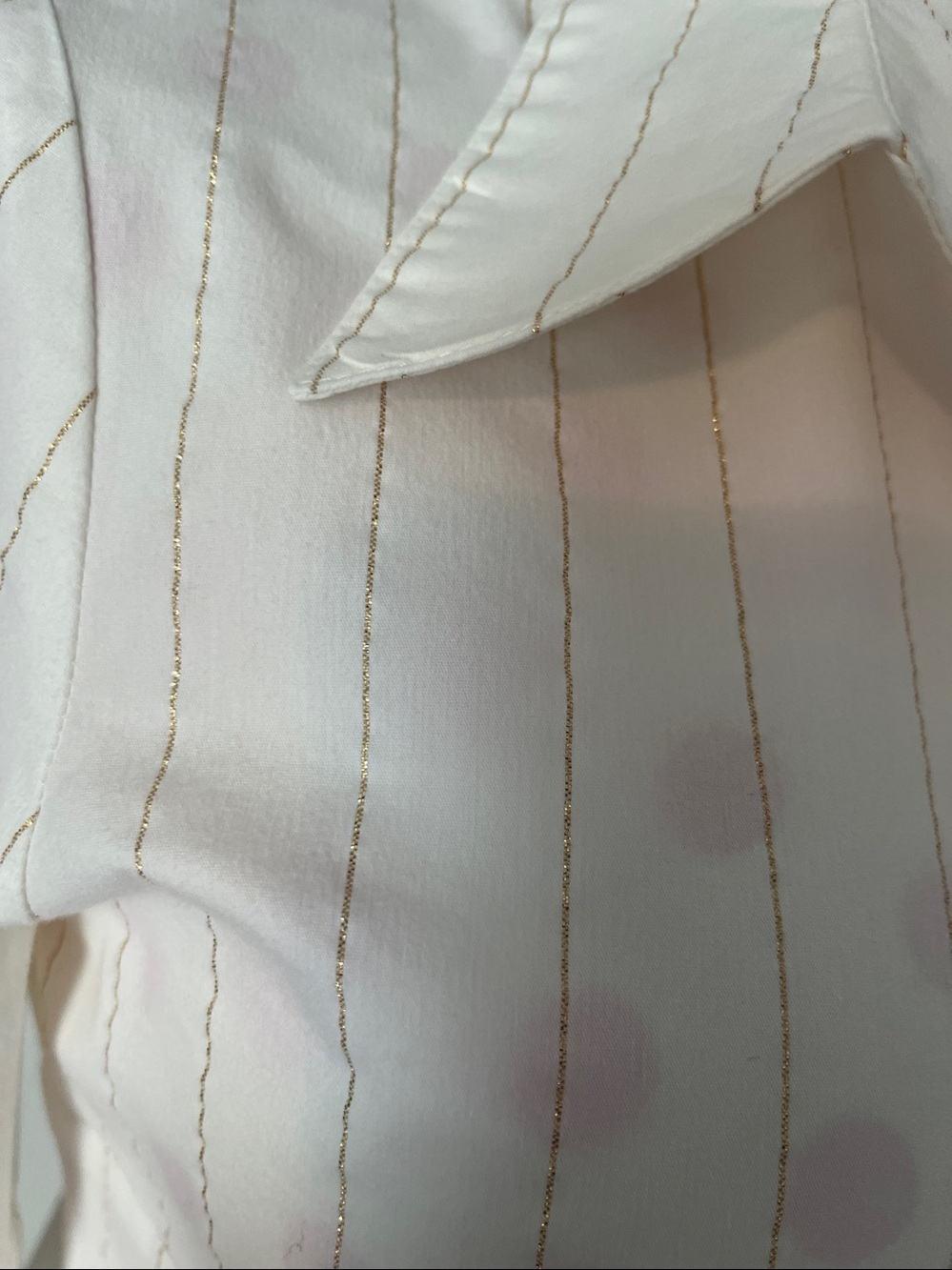New York & Company White Blouse with Gold Pinstripes - Picture 3 of 5